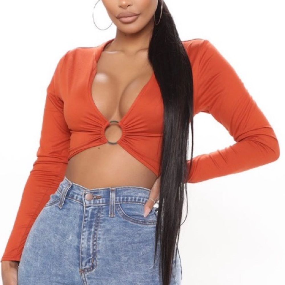Rust Colored 70’s style Long Sleeve Crop Top